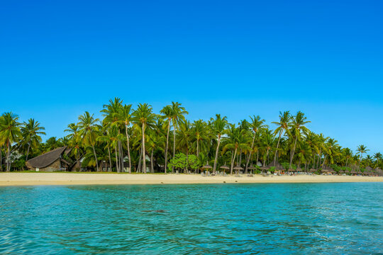 Tropical Beach with Turquoise Lagoon and Palm Trees in Mauritius