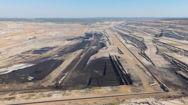 Hambach open pit mine operation area, coal mining lignite, industry, gigantic exavation of fossil fuels, damage to environment and ecosystem