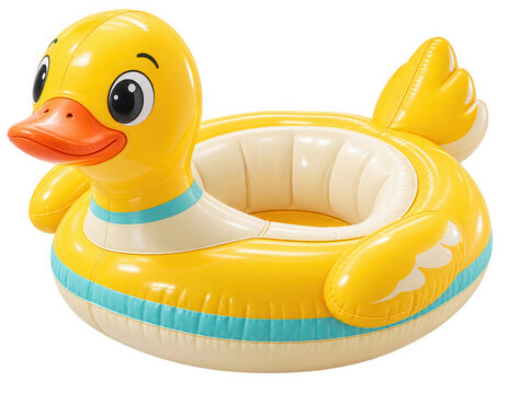 Yellow rubber duck inflatable pool float isolated on transparent background