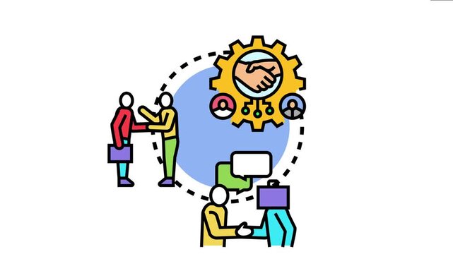 Vector depicting people interacting and shaking hands, symbolizing successful partnership, strategic alignment, and business development across various teams and organizations