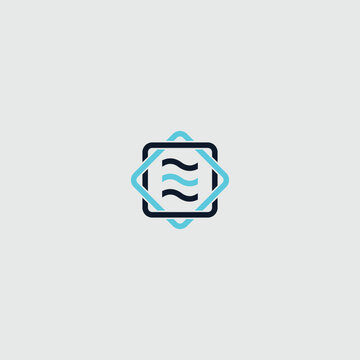 minimalist abstract logo featuring a geometric frame and flowing wave symbol, representing communication, connectivity, digital technology, sound, and modern creative branding.