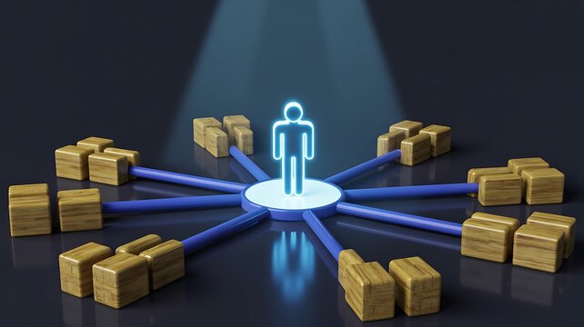 Centralized business network concept connecting people and distributed teams
