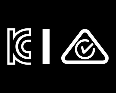KC Korea Certification and RCM Mark Icon Set on Black Background