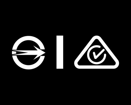 Compliance Circle Symbol and RCM Certification Icon Set on Black Background