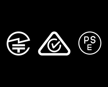 Compliance Circle RCM and PSE Certification Icon Set on Black Background