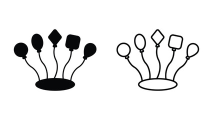 Fototapeta premium Balloon Icons: A collection of stylized balloon icons in both solid black and outline versions, representing a celebratory or decorative element.