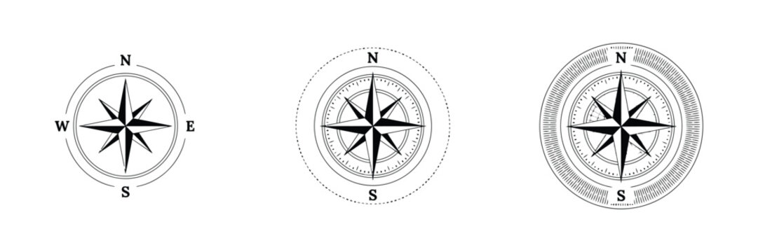 Compass rose sketch vector featuring detailed hand drawn wind rose symbol for nautical navigation, classic mapping, antique cartography, and maritime designs