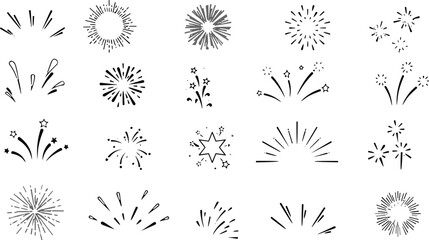 Obraz premium Burst of Sparkle: A collection of hand-drawn decorative graphic elements, including starbursts, sunbursts, and firework bursts, designed to add a dynamic and celebratory flair to any project.