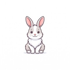 Fototapeta premium Cute white baby bunny rabbit sitting icon illustration for Easter and kids art.