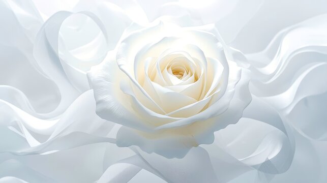 Delicate white rose blooms softly against flowing satin fabric