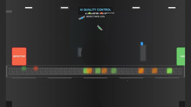 AI Quality Control System Sorting Defective and Good Items on Conveyor Belt