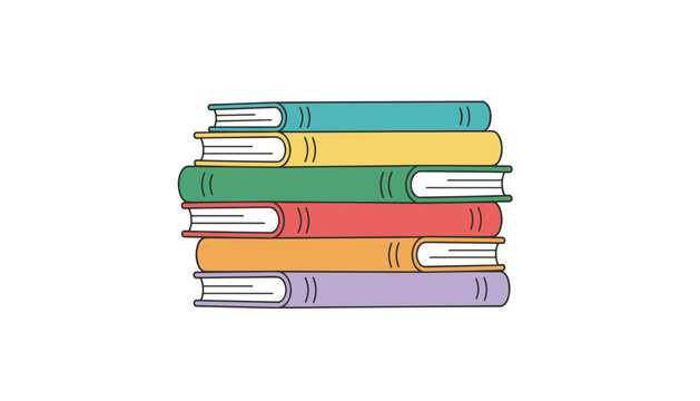 Stack of multi-colored textbooks arranged neatly on top of each other, isolated on a clean white background for education design.