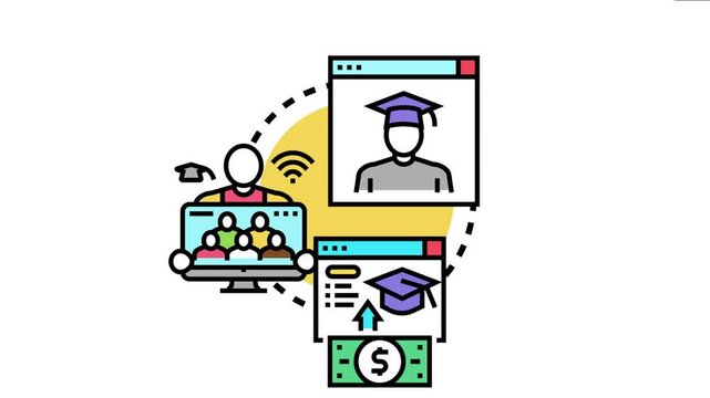 Online course hub represents distant education, e learning platform development, and virtual school teaching, connecting students and educators globally using modern technology