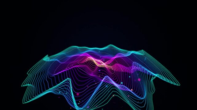 Colorful 3D Topographic Wave Terrain Wireframe Technology Animation

