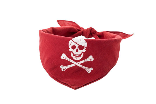 Red bandana featuring a distressed white pirate skull with an eyepatch and crossbones.