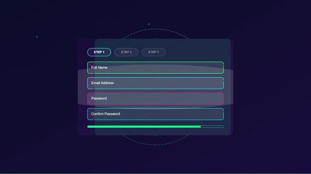Modern Digital Registration Form with Multi-Step Interface and Glowing UI Elements