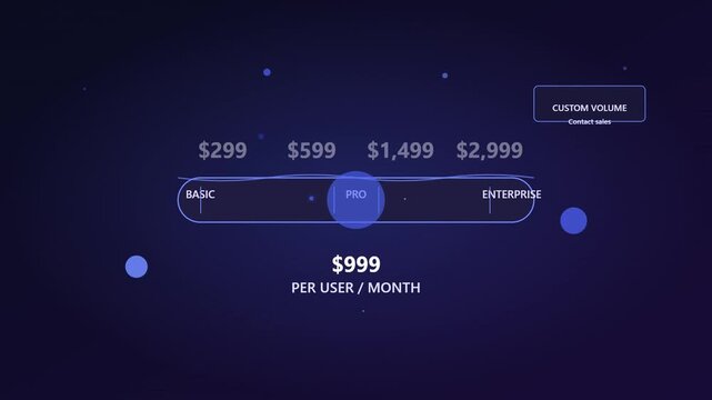 Modern Pricing Plan Slider with Selected Pro Tier Highlighted in Dark Space