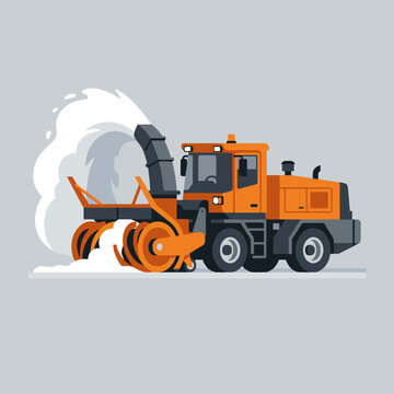 Industrial snow blower machine clearing road in winter