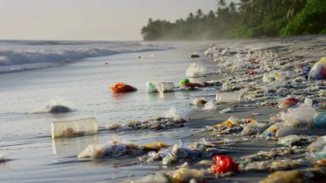 Plastic Waste Polluting Ocean Shoreline
