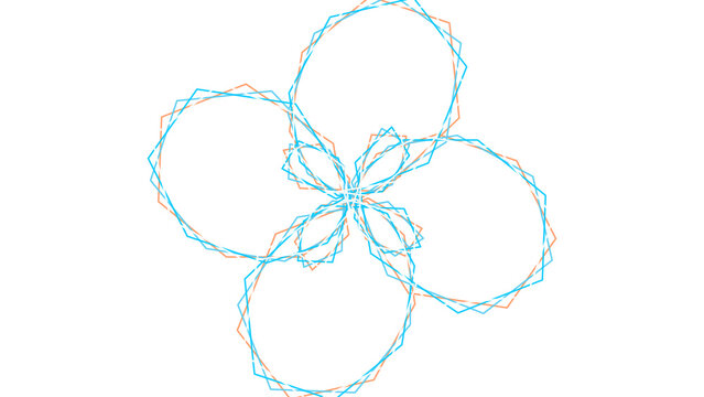 Four interconnected oval shapes creating a flower like floral pattern with blue and orange glowing lines
