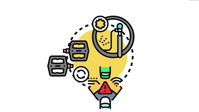 Vehicle brake system inspection showing service procedure with components like wheel, fluid, pedals, and a dashboard warning light