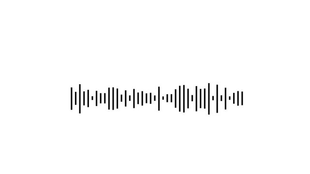 Black audio spectrum bars jumping to sound rhythm, modern digital frequency wave equalizer animation, clean podcast voice level indicator, minimalist music beat graphic on white background. 4k video
