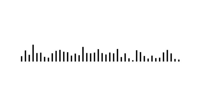 Clean black digital sound wave equalizer moving to beat, modern audio spectrum frequency bars visual, minimalist podcast voice level waveform, simple sound indicator on white background. 4k video