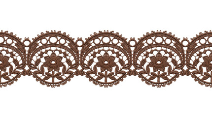 Naklejka premium Brown floral crochet lace trim with scalloped arches and circular cutouts