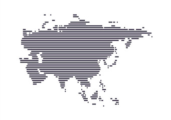 Abstract vector collage with Asia map in geometric striped style on white background. © Nikita
