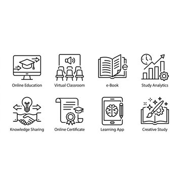 Education and Online Learning Line Icon Collection