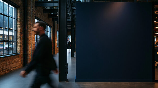 Blank Wall Mockup in Modern Industrial Corporate Office Interior