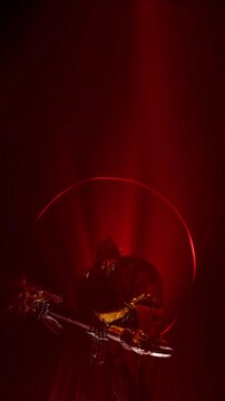 Dynamic Red and Black Fantasy Motion Background of Animated Warlock Silhouetted by Red Light