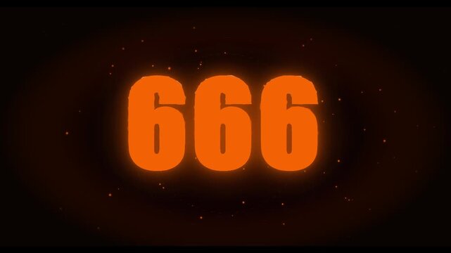 666 number glowing with fiery orange light on dark background