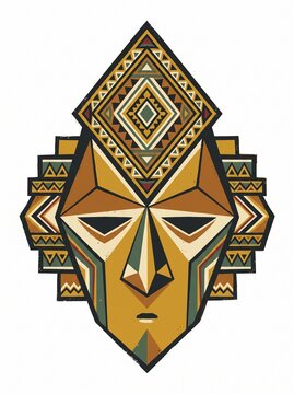 Tribal Ceremonial Mask Geometric Illustration Isolated