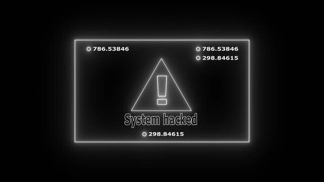 Digital verification failed warning alert with glowing red neon warning triangle and rapidly changing data streams on a dark abstract map background, for cybersecurity and, system error concepts