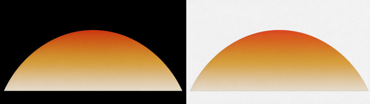 Abstract semicircle shape with a warm orange and yellow gradient, featuring a soft texture and smooth curved top edge isolated on transparent background