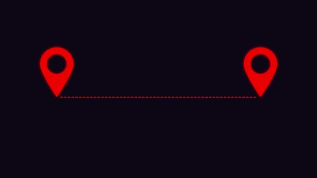 red location pin icon animations connected by dotted path on white background and green screen. 4K animated for business video concept.