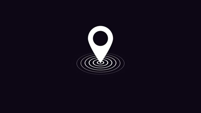 GPS location pointer animated with radio wave, location map pointer with pin icon and location animation 4k animation video on black backgroun