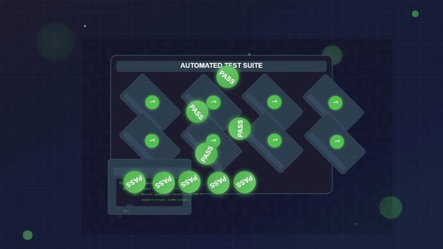 Digital Interface Showing Automated Test Suite Results with Green Pass Indicators