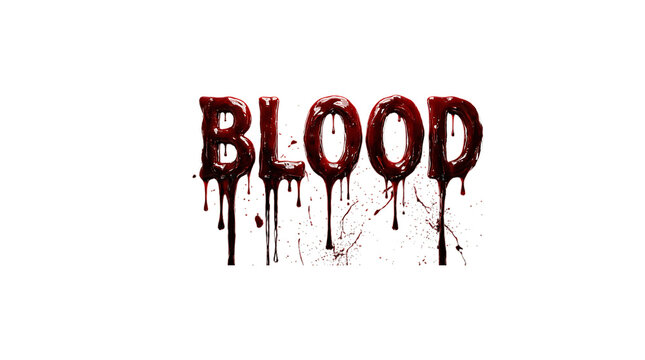 Realistic blood text effect with dripping letters isolated on transparent background