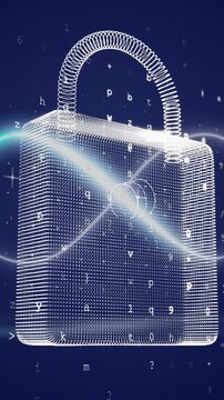 Animation of infinity over digital padlock and numbers in navy space
