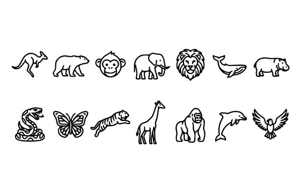Pixel perfect wild animal line icon vector collection with editable stroke wildlife symbols