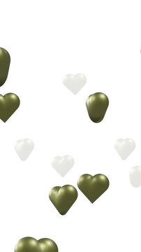 Animation of green hearts moving on white background