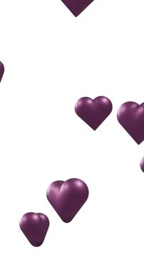 Animation of purple hearts moving on white background
