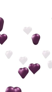 Animation of purple hearts moving on white background