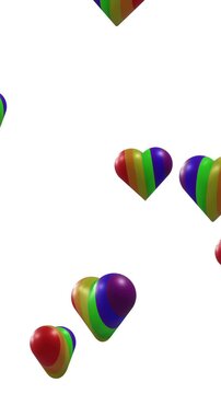Animation of rainbow hearts moving on white background