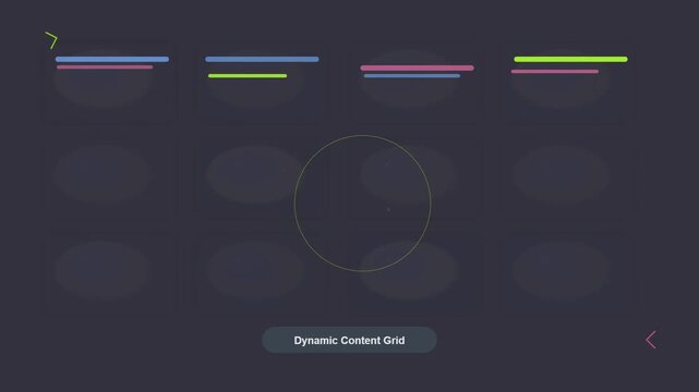 Abstract Dynamic Grid Interface with Colored Horizontal Bars and Circular Focus