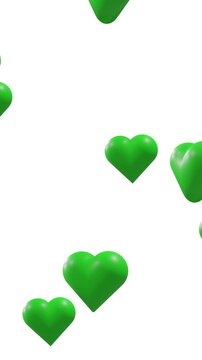 Animation of green hearts moving on white background