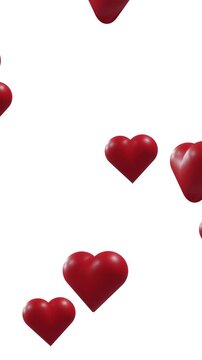 Animation of red hearts moving on white background