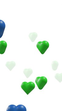 Animation of colorful hearts moving on white background
